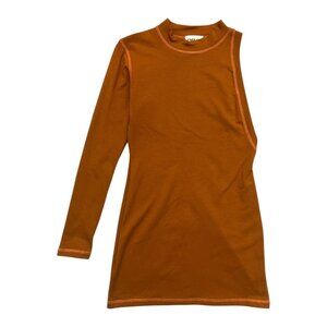 Phlemuns One Sleeve Asymmetric Mini Dress Orange Brown Medium Rave Groovy Disco‎